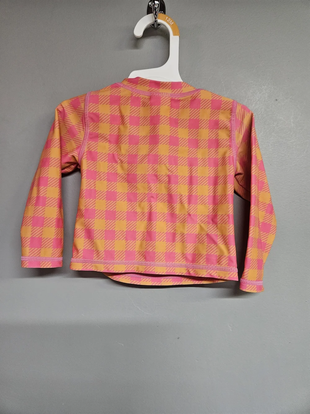 Girls 12 - 18 Month Pink & Orange Check Zip Rashguard Swim Long Sleeve Top